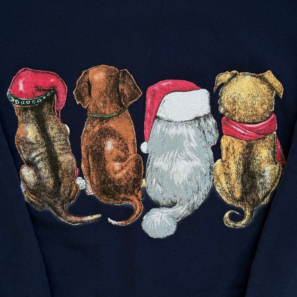 Vintage 90s Fruit of the Loom Christmas Puppies Graphic Sweatshirt - Picture 5 of 5